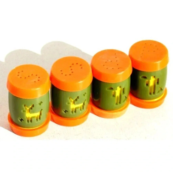 4 Vintage Salt & Pepper Shakers Plastic Green & Orange St Labre Indian School - Picture 2 of 2